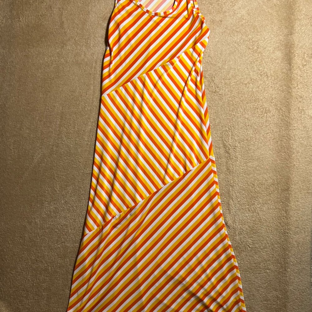 Chillipop Girl 10/12 Orange Diagonal Striped‎ "A" Frame Sleeveless Maxi Dress
